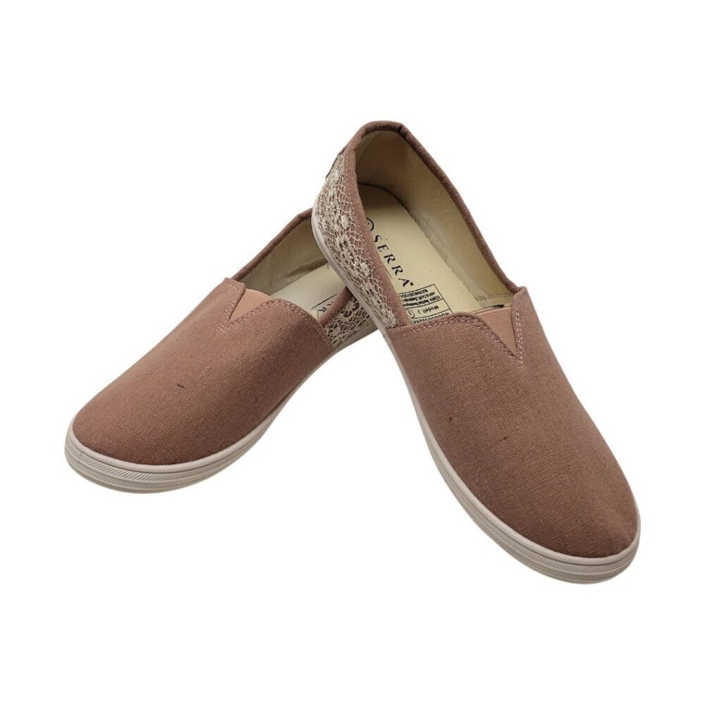 SERRA Womans ROSE PINK Cloth Slip On Loafer Shoes Boat Flats Lace Accent size 8
